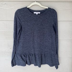 Loft Charcoal Grey Relaxed Peplum Top Sz S